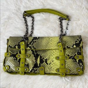 Cynthia Rowley green & black snakeskin print bag